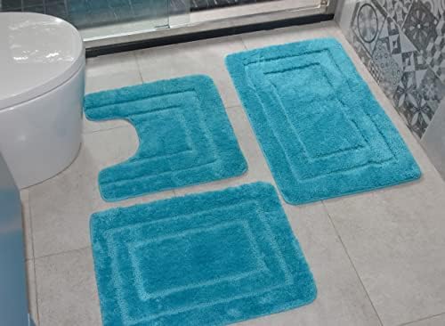 שטיחי שטיח אמבטיה של Suyaovo סט 3 חלקים, שטיח אסלה בצורת U, סט שטיחי אמבטיה מיקרופייבר לא מדובלל, מחצלות