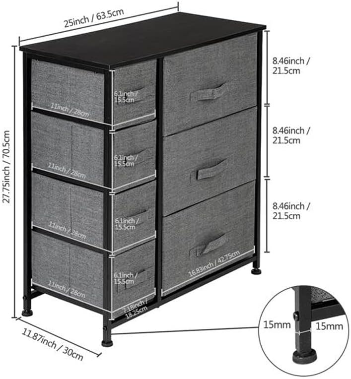 שידה PDGJG עם 7 מגירות יחידת מגדל אחסון ריהוט לחדר שינה ארון מסדרון ארגון משרדים מסגרת פלדה עץ