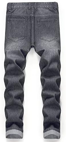 ג'ינס קרע זזן לגברים דקיקים דקיקים בכושר רגיל ברגל מחודדת במצוקה מכנסיים הרוסים מכנסי ג'ינס עם חור