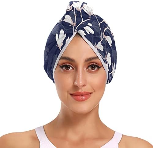 פרח אמליבר כחול כהה מיקרופייבר מגבת שיער לנשים אנטי פריז סופג