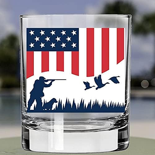 מזל ירה-אמריקאי ארהב דגל ברווז ציד ויסקי זכוכית / פטריוטית מתנה / חידוש מיושן ויסקי משקפיים / פרישת מתנה /