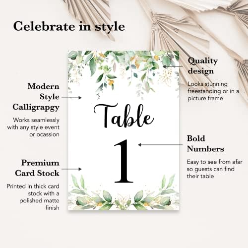25 יחידות אירועים ללא מאמץ מספרי שולחן חתונה, 4 על 6 במספרי שולחן לקבלת חתונה 1-25, זהב & מגבר; עיצוב אקליפטוס