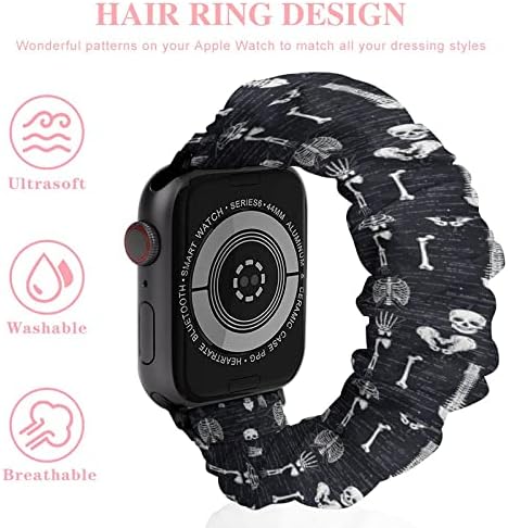 גולגולת שלד כהה אנטומיה אלסטית סולו לולאה להקות חמוד מודפס רצועת שעון תואם ל- Apple Watch