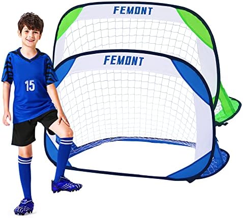 פמונט מתקפל פופ עד כדורגל מטרות, 2 חבילות נייד כדורגל רשתות עם תיק נשיאה, מיני בחצר האחורית כדורגל מטרות,