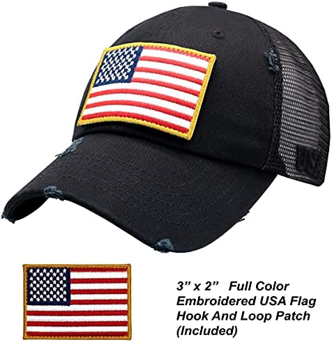 דגל אמריקאי לא מובנה לשני המינים רשת כובע בייסבול לגברים ונשים + 2 תיקונים פטריוטיים כלולים