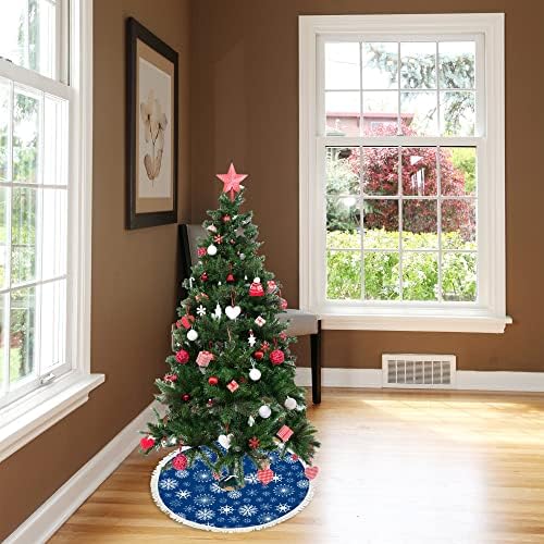 עץ חג המולד גדול חצאית חיל הים כחול פתיתי שלג חורף 48 אינץ 'חצאית מחצלת מחצלת מסיבת חג חווה מחצלות עץ לעיצוב