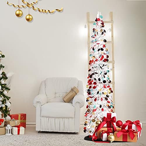 עץ חג המולד של טינסל לבן טינסל, 5ft פופ -אפ פופ -אפ עץ טינסל עם פאייטים גדולים של נייר כסף עץ מלאכותי לחג