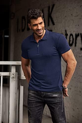 חולצות T של שרירי גברים קואופנדי נמתחים שרוול קצר רזה חולצות פולו חולצות פיתוח גוף אימון חולצות טי