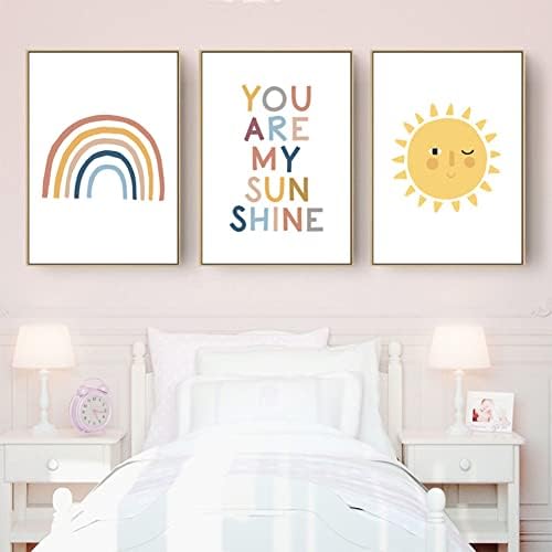 3 יחידות בוהו קשת משתלת קיר אמנות, צבעוני אתה השמש שלי ציטוטי ילדים חדר דקור לילדות קטנות שינה,