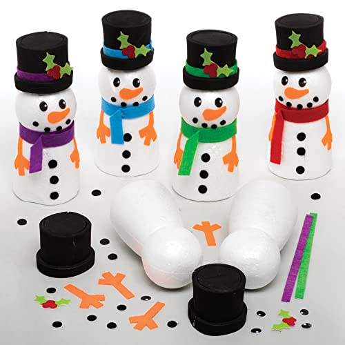 Baker Ross Fe961 בנה ערכת מלאכה של Snowman - חבילה של 4, הכינו קישוטי חג מולד משלכם, מלאכות ילדים
