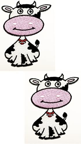קליינפלוס 2 יחידות. חמוד פרה חוות בעלי חיים קריקטורה לתפור ברזל על תיקון רקום אפליקצית מלאכה בעבודת יד בגדי