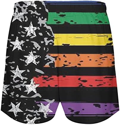 יום העצמאות של יום עצמאות מכנסיים קצרים במותניים אלסטיים עם דפוסי דגל אמריקאיים צבעוניים לחוף