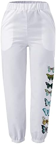 מכנסי הרמון של Ojinshawano עם מכנסי כיסים כותנה מכנסיים ישר הדפסים ארוכים מכנסיים מזדמנים מותניים רופפים