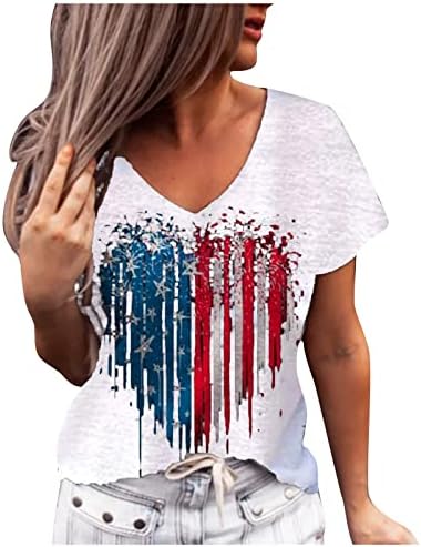 חולצה של נשים זפוטימה 4 ביולי 2023 שרוול קצר V צוואר קז'ן קיץ קיץ טרנדי טרנדי חולצות חולצות