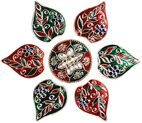 Navrang Diwali Acrylic בעבודת יד Rangoli Decure Decure מדבקות רצפה עיצוב משושה 7 חלקים יהלום, קונדן