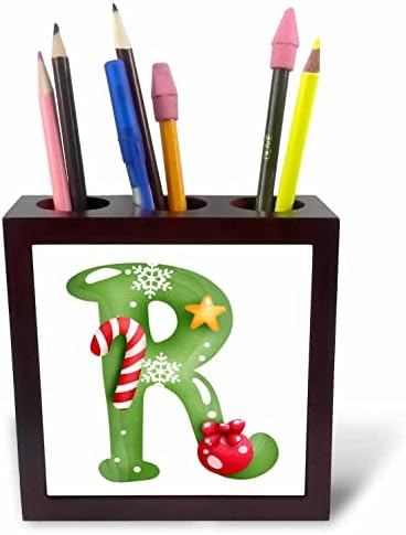 3 רוז חמוד חג המולד מעוטר ירוק בועה מונוגרמה ראשוני - אריח עט מחזיקי