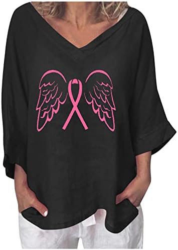ג'וניור שחור 3/4 חולצות שרוול שרוול כנפי כושר נינוחות חולצות חולצות V צוואר בראנץ 'בראנץ' סרטן שד מודעות