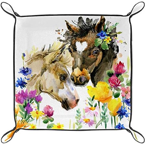 אייסו שרות מגש חמוד סוס בפרחים הדפסת עור תכשיטי מגשי ארגונית תיבת עבור ארנקים, שעונים, מפתחות, מטבעות,