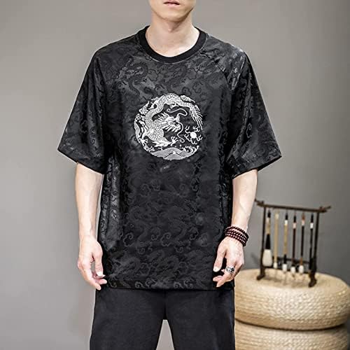 קיץ סגנון סיני חולצת טריקו רטרו טאנג חליפת דרקון רקמת דרקון ג'קארד שרוולים קצרים רופפים גברים בגדים גבריים