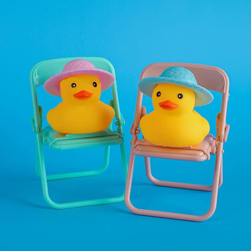5 יח 'ברווזי גומי צהובים עם כובעי קש ו -4 טבעת שחייה 2 כיסא מתקפל, מיני צעצועי אמבט