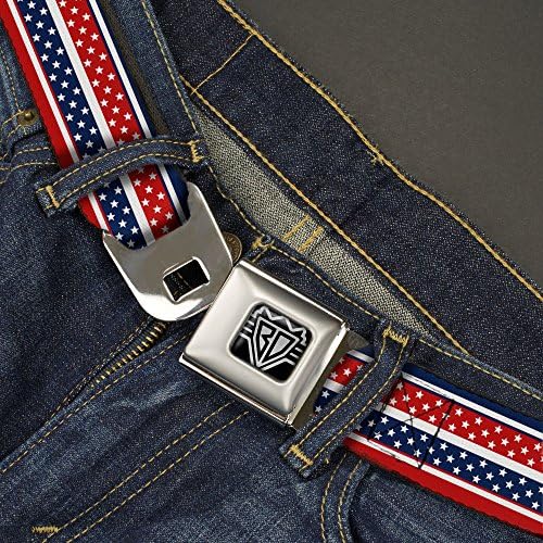 חגורת חגורת בטיחות אבזם-פס אמריקנה עם מיני כוכבים כחול / אדום / לבן-1.0 רוחב-20-36 אינץ' אורך