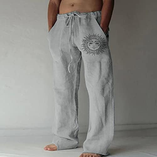 4 ז'וזי גברים מכנסי חוף מזדמנים מכנסי פשתן כותנה משולרים מכנסי טרנינג מדפיסים רופפים בכושר שינה לקיץ.