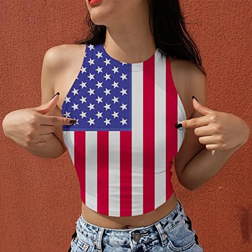 גופיות יבול לנשים אמריקאיות אמריקאיות ארהב דגל חולצות קצוצות בקיץ טנקים בסיסיים ללא שרוולים לתלבושת