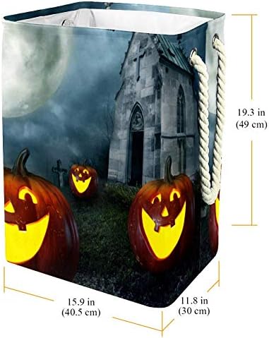 Djrow Halloween Pumpkins and Cemetery Chapel בלילה כביסה בודדת בגדי כביסה בגדים מפגרים סל גדול