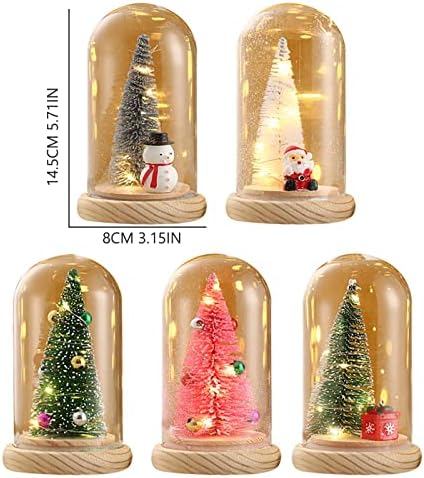 קישוטי עץ חג המולד מיני עץ חג המולד מיניאטורה בכיפת זכוכית עם אורות LED לחג המולד של מסיבת מלאכה לחג המולד