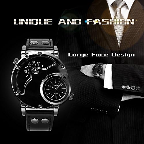 גברים של ייחודי אנלוגי שעון, עמיד למים אופנה שמלת קוורץ שעון יד עם חיוג כפול מגניב עיצוב רצועת עור כפול זמן