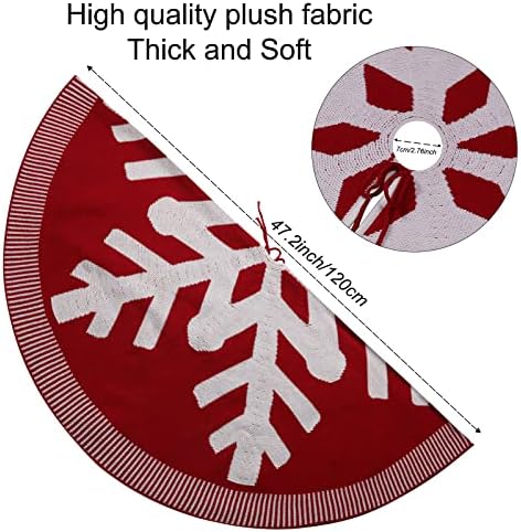 חצאית עץ חג המולד בגודל 48 אינץ 'אדום ולבן פתית שלג סרוגה סרוגה קישוטי עץ חג המולד כפרי עבה