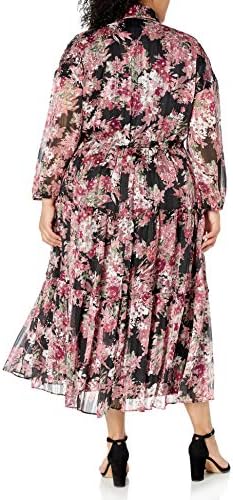 טיילור שמלות נשים בתוספת גודל 3/4 שרוול צווארון פרחוני הדפסה עם מתכתי מידי חולצה שמלה