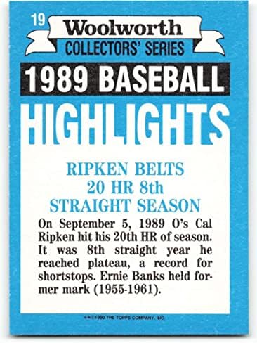 1990 Topps Woolworth Baseball מדגיש 19 CAL RIPKEN JR. NM-MT BALTIMORE ORIOLES BASEBALL