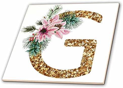 3 ורוד ורוד פוינסטיה תמונה של זהב גליטר חג המולד מונוגרמה ראשונית אריחים