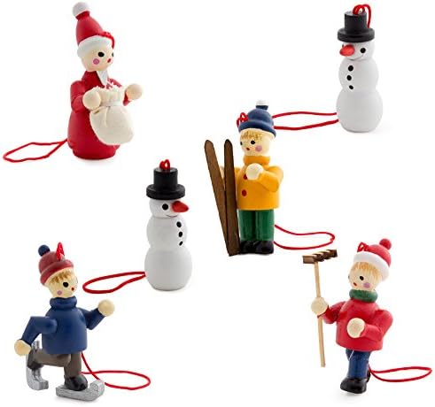Brubaker 6 צבוע בעץ קישוטי עץ חג המולד מעץ קישוטים חורפית פעילות חיצונית - סנטה קלאוס, איש שלג, מחליק