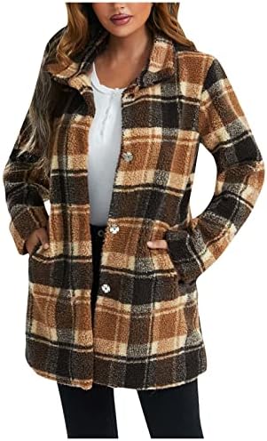 מעיל חורף אופנה של קוקוארה לנשים מעילי סוודר דש פליס אלגנטיים משובצים אלגנטיים עם כיסים עם כיסים
