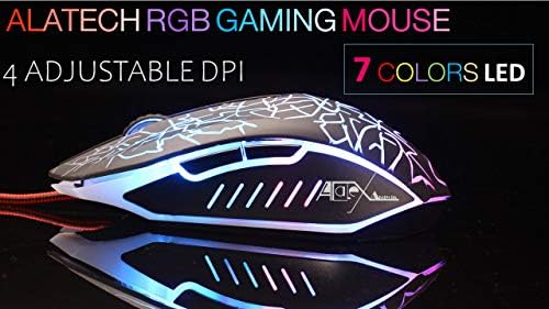 עכבר מחשב נייד 3600 דפי למשחקים, עכבר לד לגיימר עם 7 צבעים תאורה אחורית מוארת, נהג ללא עכבר אופטי,עכבר