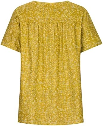 נשים שרוול עלים קצר חולצות הדפס פרחים בתוספת גודל חולצות טיז צווארון בוהו סתיו קיץ חולצות 2023 ו7