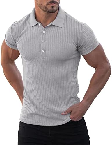 חולצות גברים חולצות אופנה חולצות מזדמן רזה מתאימות דש בסיסי שרוול קצר חולצת טריקו קיץ נוח