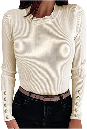 כפתור צוואר צוואר צוואר שיק שרוול ארוך סוודר סרוג סרוג רזה מתאים סוודרים סוודרים מוצקים