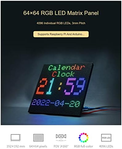 64x64 RGB LED MATRIX לוח צבע מלא לצבע פטל PI/ARDUI 192x192 ממ 3 ממ מגרש 4096 נוריות LED בהירות