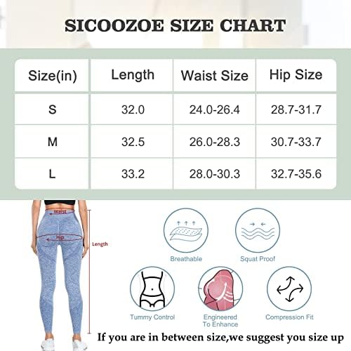 SICOOZOE נשים הרמת חותלות אימון, בקרת בטן מותניים גבוהה מכנסי יוגה חלקים חלקים עם סקוואט חדר כושר טייץ 'חדר