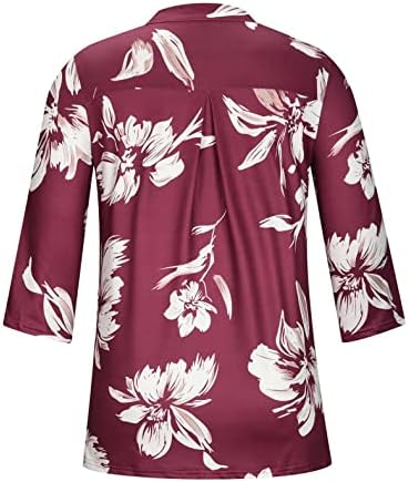 דפוס פרחוני נשים נ 'צוואר 3/4 חולצות שרוול עסקים טוניקה מזדמנים