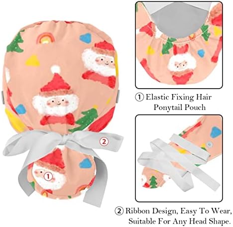 סוכריות חג המולד סנטה קרצוף כובעי לנשים כובע עבודה ארוך שיער עם כפתור וזיעה 2 יח '