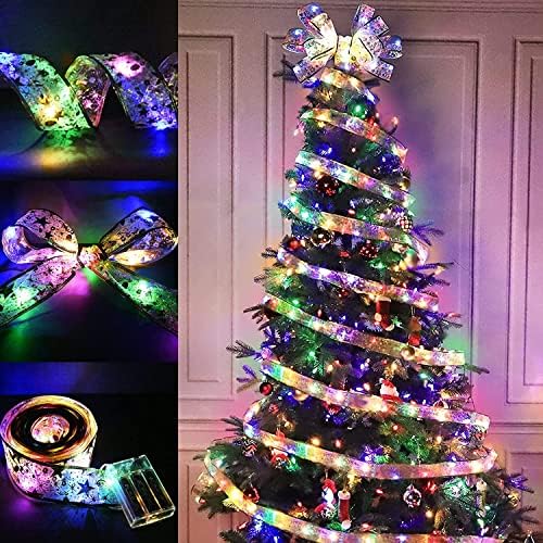 אורות סרט חג המולד של Hogarest לקישוט עץ חג המולד, צבעוני 16.5ft אורות 50 אורות מופעלים סוללות, רשת סיבים קווית