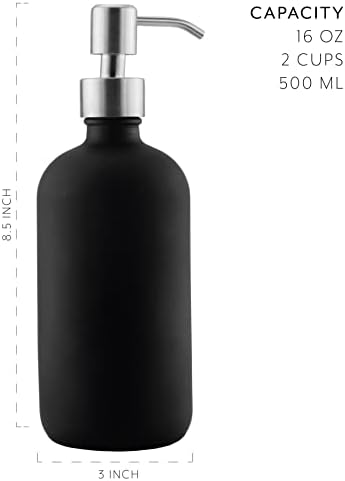 16oz בקבוקי זכוכית שחורה עם משאבות נירוסטה; סבב בוסטון מצופה שחור; קרם, טיפול ביד ומפזרי סבון