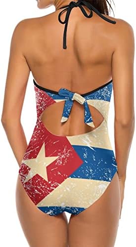 רטרו קובה דגל נשים בגד ים מקשה אחת עם צוואר בגדי ים מונוקיני בגד ים