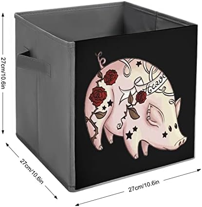 קעקוע חזיר PU עור אחסון מתקפל פחי קוביית קובייה סלסלים עם ידיות עם ידיות