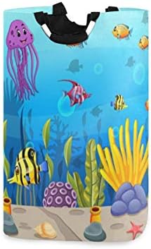 קריקטורה מדוזה דגים צבעוני ימי בעלי החיים מתחת למים אלמוגים ימיים גדול שק כביסה סל קניות תיק מתקפל
