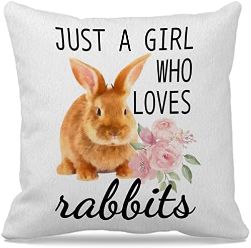 ארנב נושא 18 ″ × 18 ″ סתם ילדה שאוהבת ארנבים מצחיק ארנב חמוד פרחוני זריקה פרחונית מארז כרית לסלון